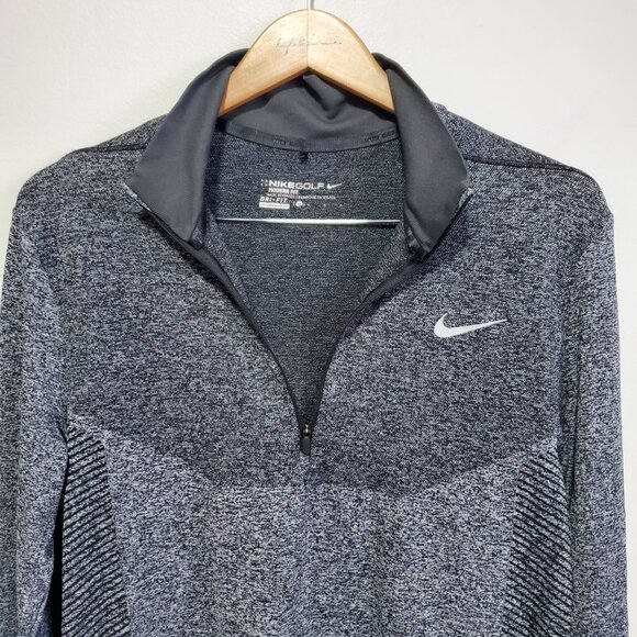 NIKE GOLF Dri-Fit Half Zip Top Shirt Long Sleeve Seamless Grey Blk Men's Medium - Picture 4 of 14